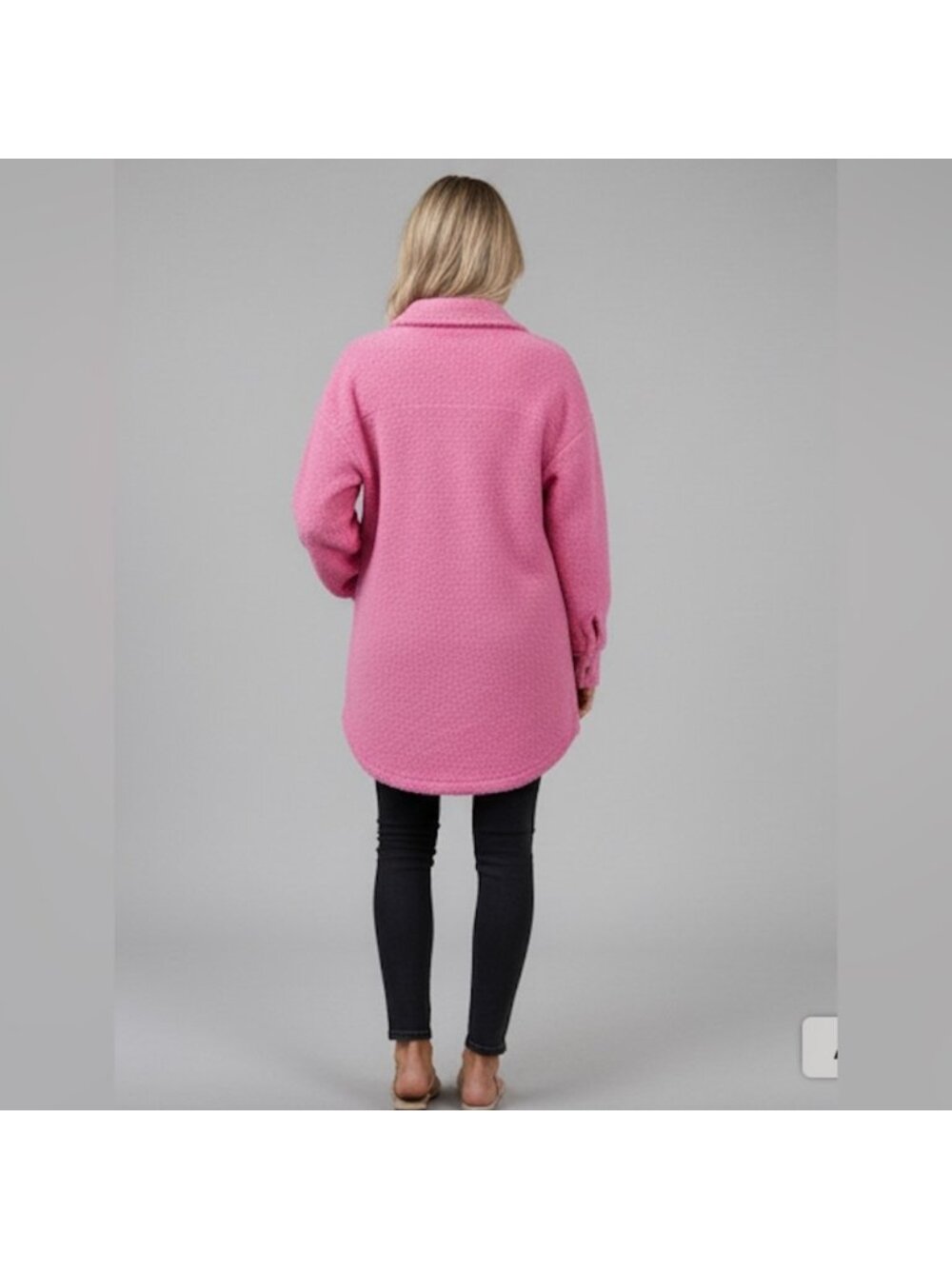 Flap Pocket Drop Shoulder Teddy Coat Jacket Pink - Picture 6 of 10